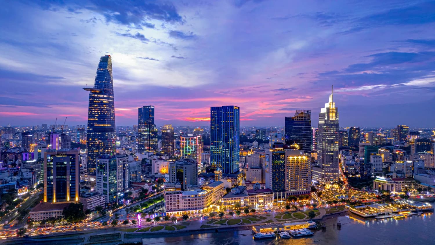The Ho Chi Minh City skyline at dusk